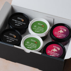 nicao ダブルチョコレート・抹茶ホワイトチョコチップ・パッションフルーツのアイスクリーム6個セット